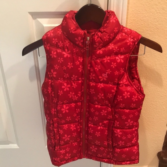 Girls Red and Pink Floral Puffer Vest - Picture 2 of 4